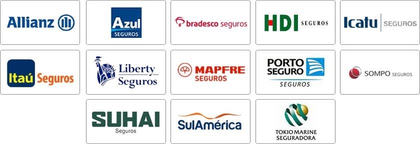 Azul, Allianz, Bradesco, HDI, Itau, Icatu, Liberty , Mapfre, Porto Seguro, Sompo , Suhai, Sulamérica, Tokio